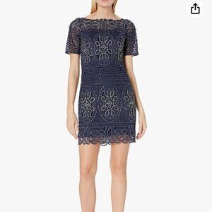 Aidan Mattox Navy Short Lace Beaded Sheath Cocktail Dress, Size 12
